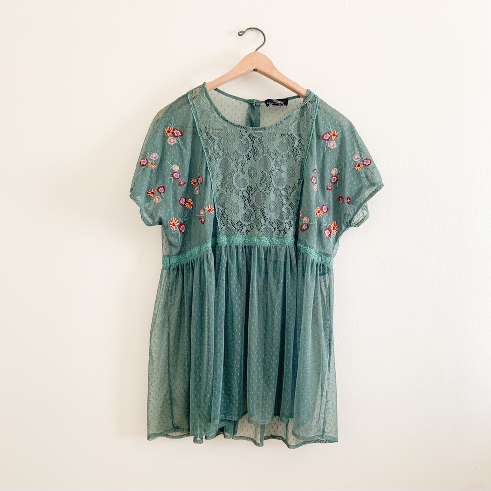 Suzanne Betro Boho Sheer Floral Lace Blouse Sz XL